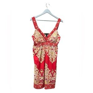 INC International Concepts Red & Gold Print Sleeveless Dress – Large